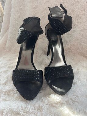 Black Crystal-Embellished Women's Carlos Santana Dress High Heel Sandals